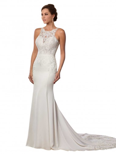 Ivoire Fourreau Col Haut Dentelle Robes de mariée Pas Chre